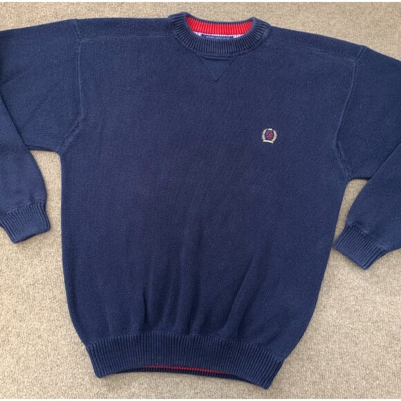 Vintage Tommy Hilfiger Sweater Mens M Long Sleeve Crew Tight Knit Preppy Cotton - Picture 1 of 7